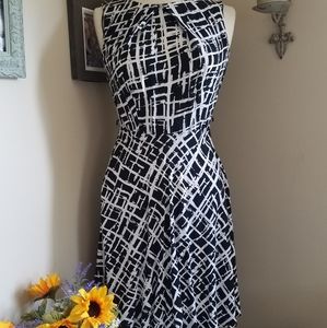 Ab studio black white midi short sleeve dress